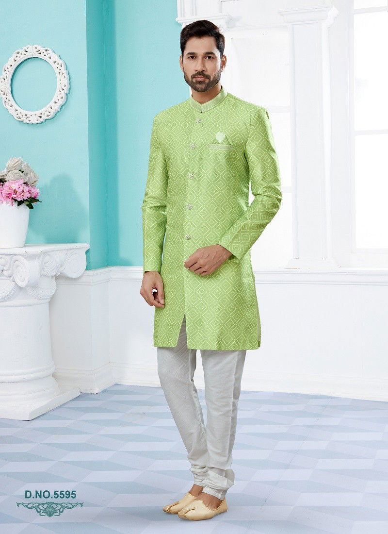 Light Green Colour Vol 14 Party Wear Mens Sherwani Wholesale Shop In Surat 5595