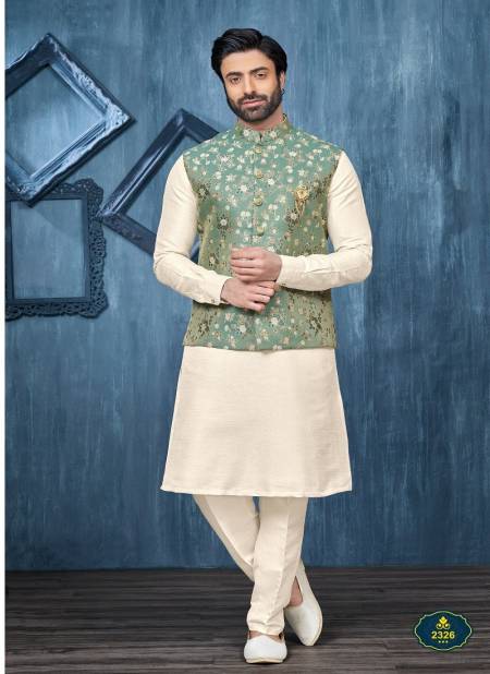 Light Green Colour Wedding Wear Mens Modi Jacket Kurta Pajama Wholesale Price In Surat 2326