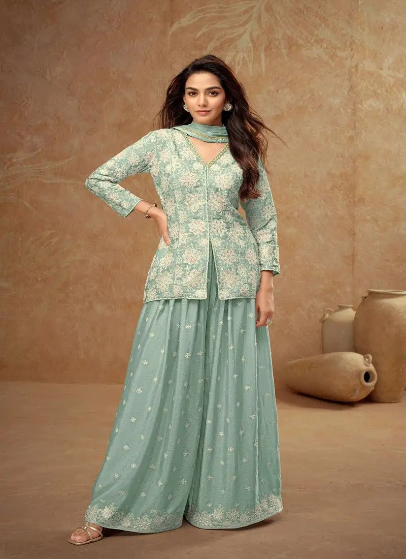 Light Green Firdous By Gulkayar Real Chinon Readymde Suit Wholesale Price In Surat 7511 B