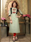 Light Green Casual Wear Straight Line Khadi Cotton Kurti 506