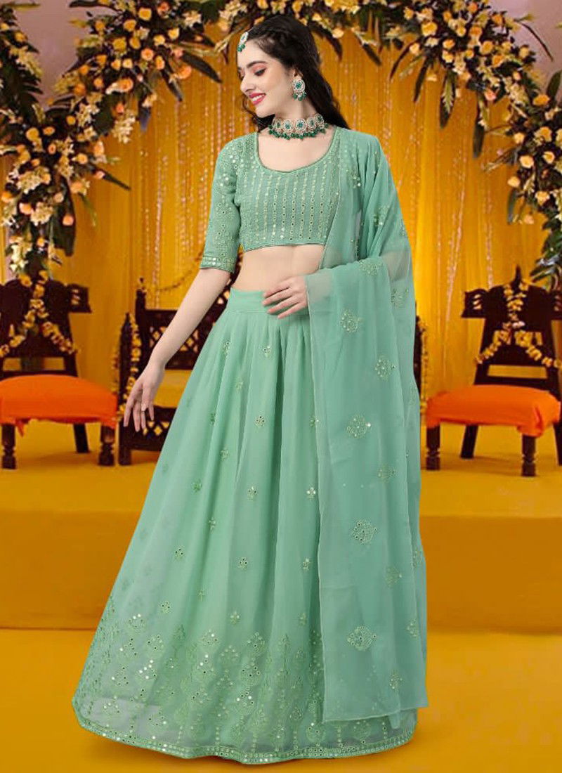 Light Green Monalisaa Vol 5 Biva Wedding Wear Wholesale Designer Lehenga Choli Catalog 15006