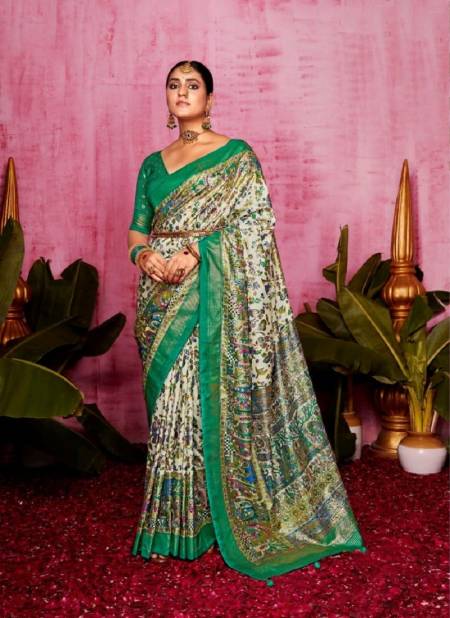 Light Green Multi Colour Samarpan By Shubh Shree Velvet Tusser Silk Wholesale Online 1005