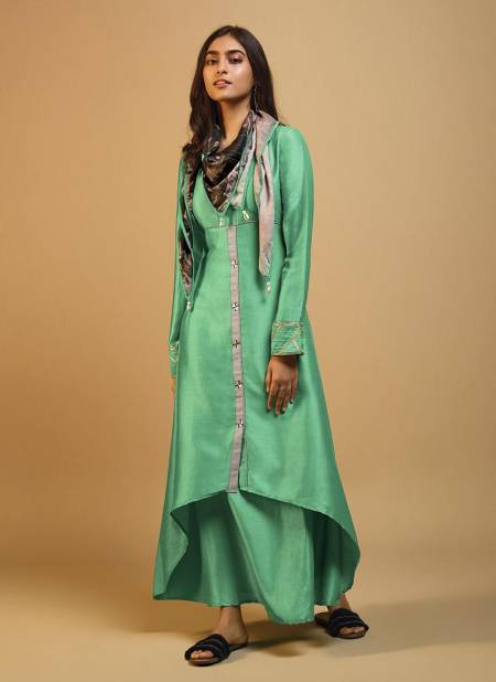 Light Green Spark Omtex Casual Wear Silk Designer Printed Work Kurtis with scarf Collections 836 Catalog