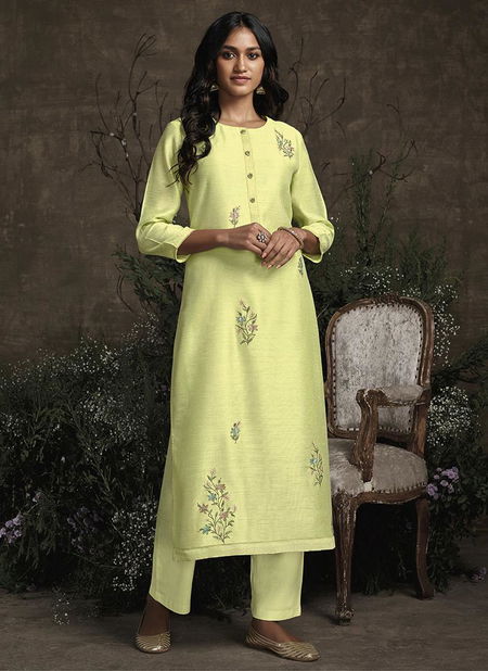 Light Yellow Royal Garden Silk party wear Handwork Kurtis comes with palazzo Collection J71 Catalog