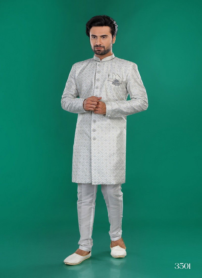 Light Grey Colour 1646 1 Wedding Wear Mens Indo Western Suppliers In India 3501