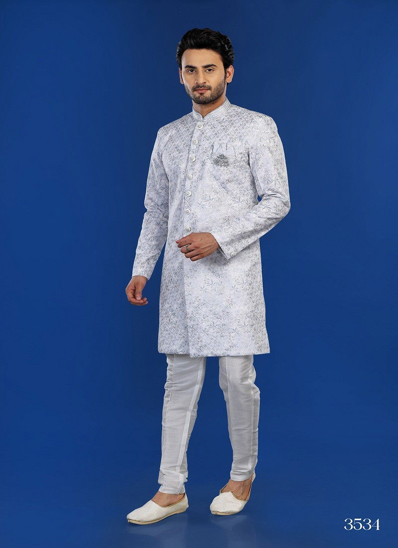 Light Grey Colour 1646 3 Occasion Wear Mens Indo Western Exporters In India 3534