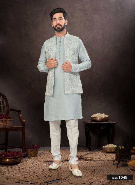 Light Grey Colour GS Fashion Occasion Wear Mens Designer Modi Jacket Kurta Pajama Orders In India 1048