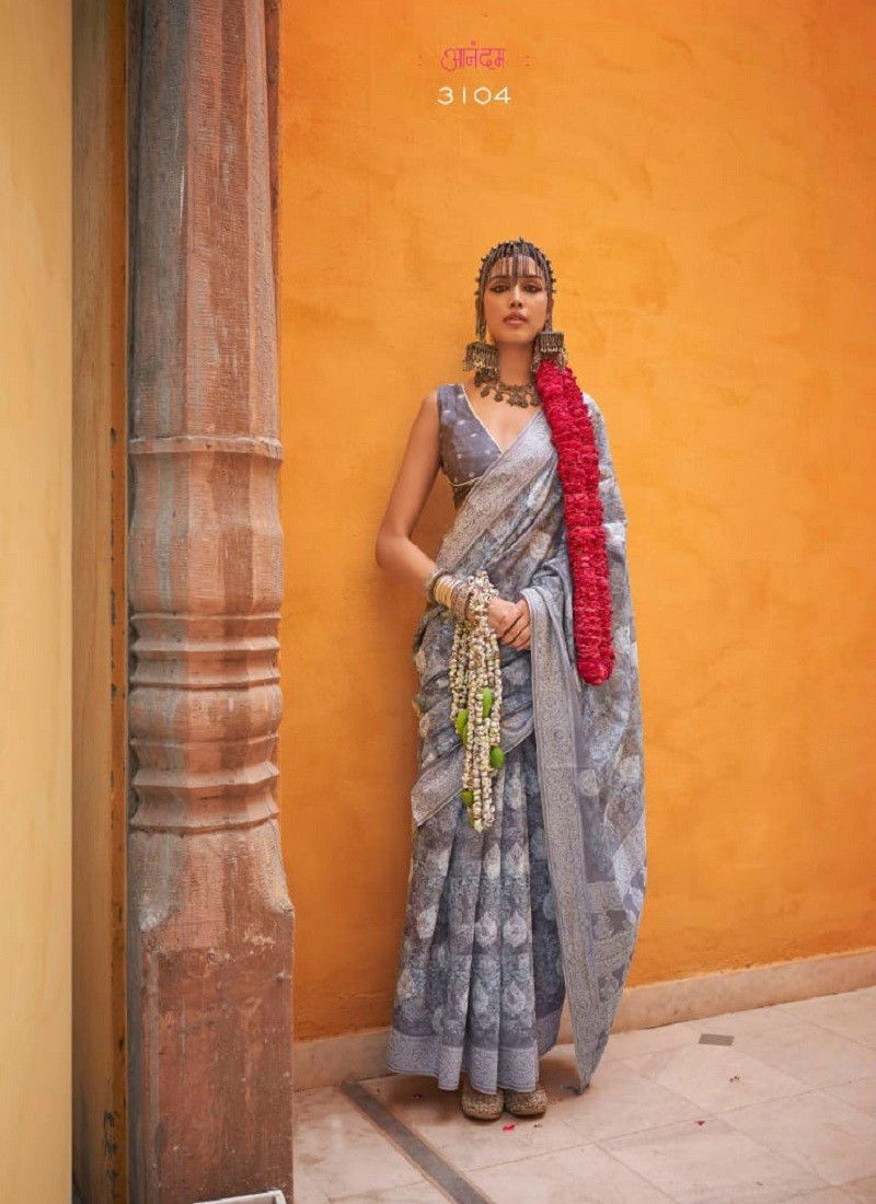 Light Grey Colour Kamalam By Kira Tusser Spun Casual Wear Saree Orders In India 3104