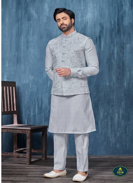 Light Grey Colour Occasion Wear Mens Modi Jacket Kurta Pajama Wholesale Market In Surat 2310