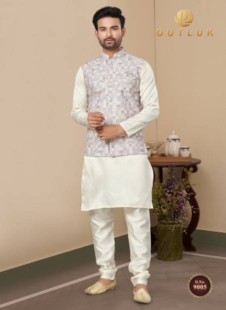 Light Grey Colour Outluk Wedding Collection Vol 9 Mens Wear Modi Jacket Kurta Pajama Exporters in India 9005