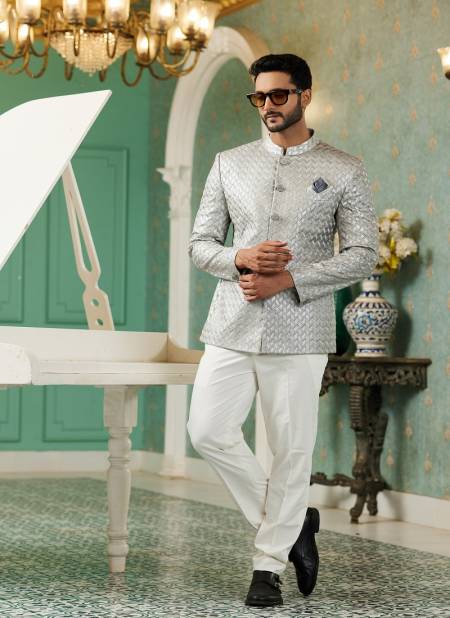 Light Grey Colour Party Wear Mens Designer Jodhpuri Suit Wholesale Clothing Distributors In India 2709
