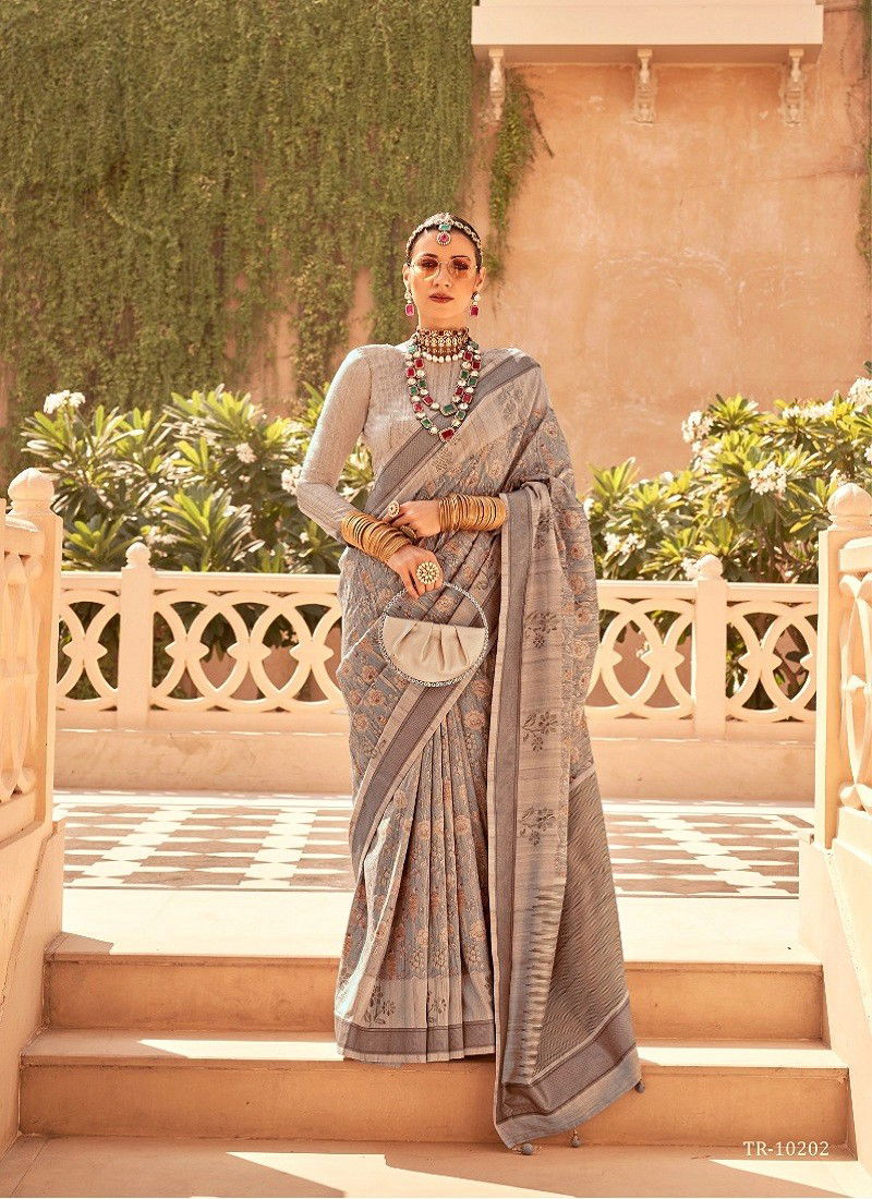 Light Grey Colour Savera By Trirath Pv Raw Silk Printed Saree Wholesale Online TR-10202