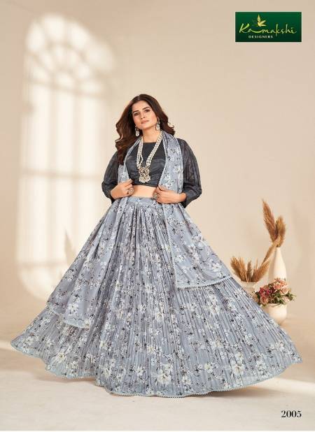 Light Grey Colour Valisha By Kamakshi Printed Organza Lehenga Choli Wholesale Shop In Surat 2005