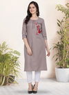 Light Grey Cotton Silk Designer Regular Wear Handwork Simple Kurtis 7076