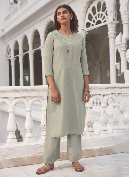 Green Designer Saanjh Omtex Linen Cotton Festive and party wear Handwork Kurtis comes with palazzo Collection 57 Catalog