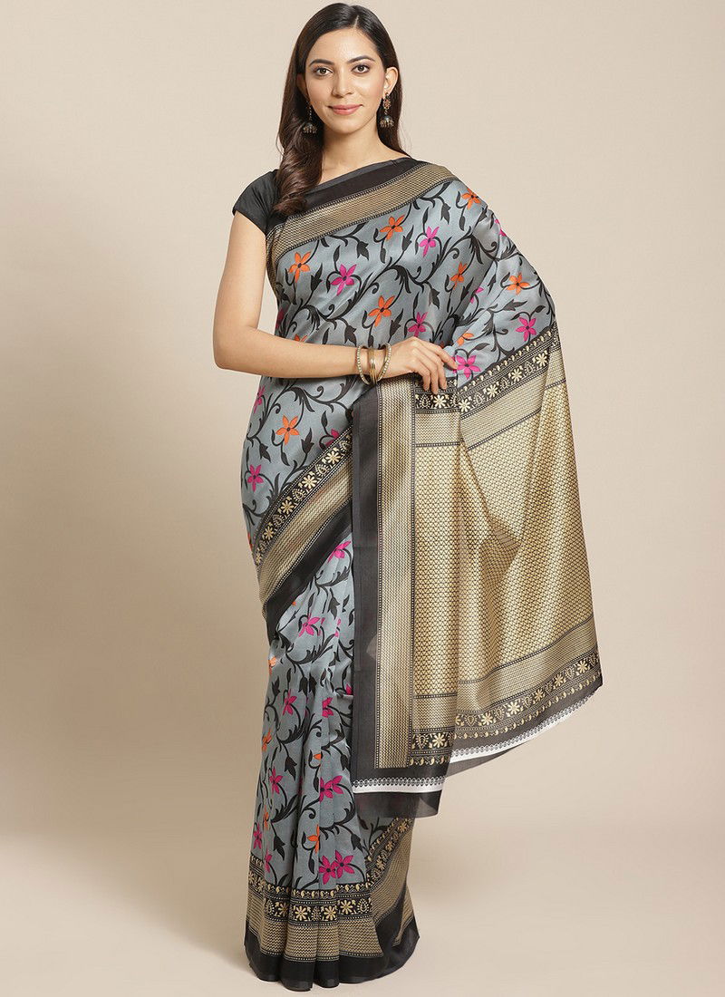 Light Grey Pinted Bhagalpuri Saree 50