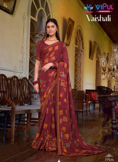 Light Maroon Colour Vaishali By Vipul Georgette Printed Daily Wear Sarees Wholesale Price In Surat 77535