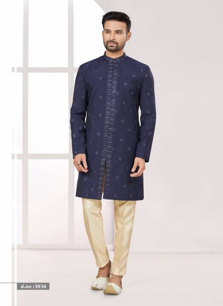 Light Navy Blue Colour Party wear Exclusive Indo Western Mens wear Catalog 3036