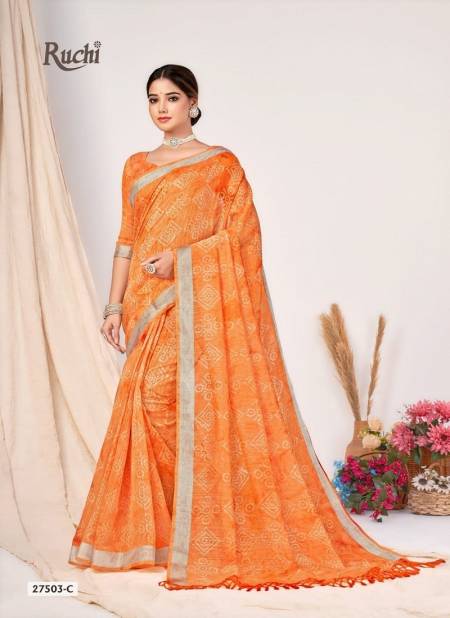 Light Orange Colour Aarushi By Ruchi Cotton Silk Printed Daily Wear Saree Wholesale Shop In Surat 27503-C