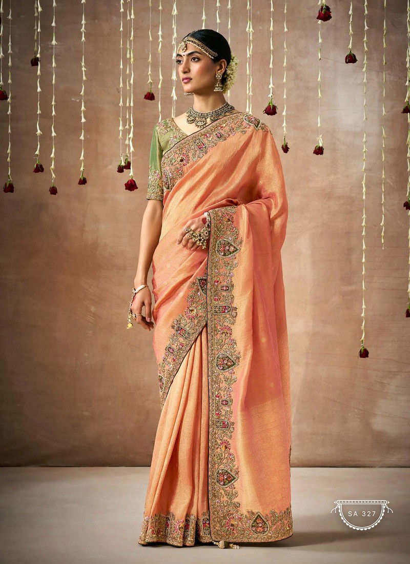 Light Orange Colour Dulhan By Kimora Organza Silk Weddding Wear Saree Wholesale Price In India SA 327