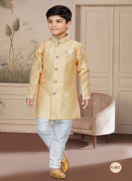 Light Orange Colour Kids Vol 4 Boys Wear Kurta Pajama And Indo Western Catalog K 601