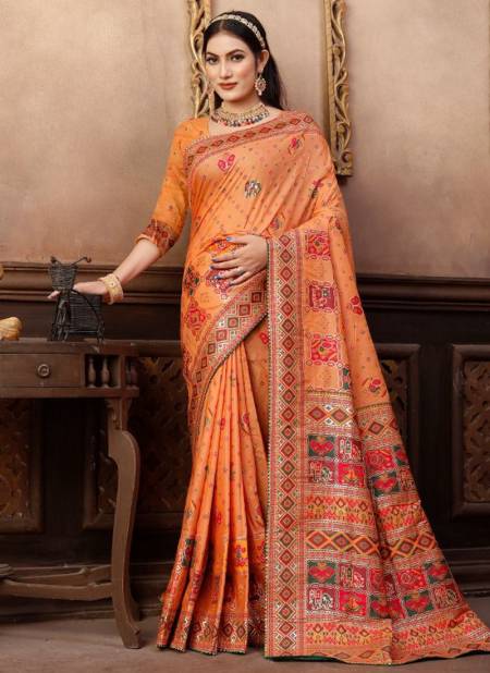Light Orange Colour Rajwadi Silk Wholesale Ethnic Wear Silk Saree Catalog 1258 E