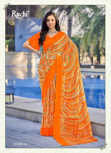 Light Orange Colour Star Chiffon 98th Edition By Ruchi Daily Wear Saree Catalog 22302 A