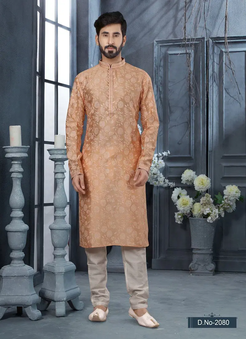 Light Orange Colour Vol 10 Wedding Wear Mens Kurta Pajama Orders In India 2080