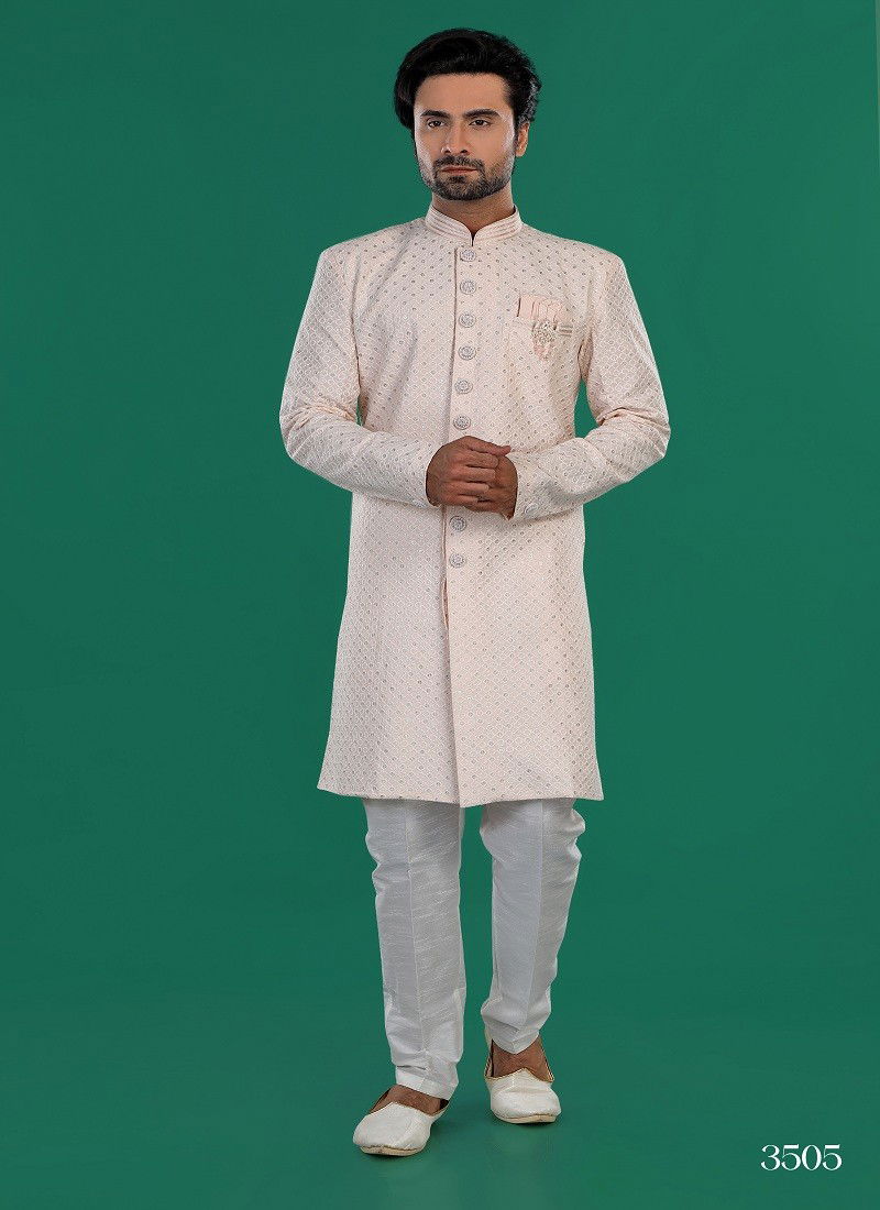 Light Peach Colour 1646 1 Wedding Wear Mens Indo Western Suppliers In India 3505