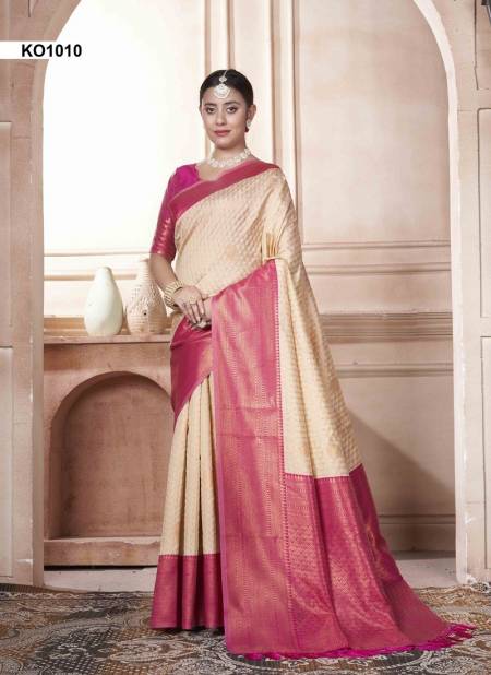 Light Peach Colour Koyal By 3 Of Kubera Pattu Kanjivaram Silk Wholesale Shop In Surat KO1010