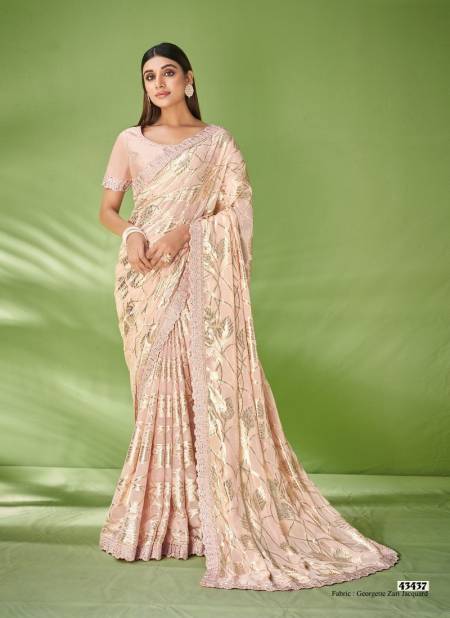 Light Peach Colour Maanika By Mahotsav Georgette Zari Jacquard Printed Saree Wholesale Price In Surat 43437