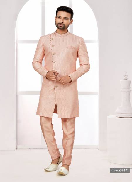 Light Peach Colour Party wear Exclusive Indo Western Mens wear Catalog 3037