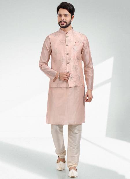 Light Peach Colour Wedding Wear Wholesale Modi Jacket Kurta Pajama 1863