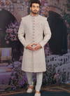 Light Peach Cream Georgette Lucknawi Embroidered Fabric Wedding Designer Sherwani 180571