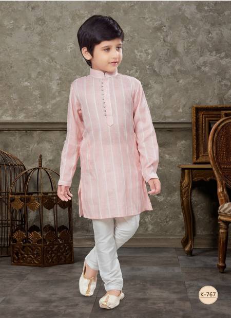 Light Pink And Off White Colour Kids Vol 5 Boys Wear Kurta Pajama And Indo Western Catalog K 767