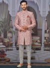 Light Pink Art Embroidered Banarasi Silk Wedding Sherwani 180566