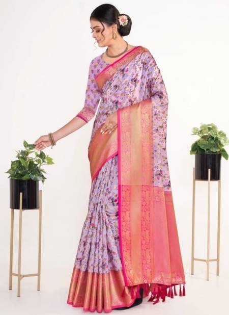 Lavender Colour Kalamkari Pattu Silk Wholesale Printed Saree Catalog 3004
