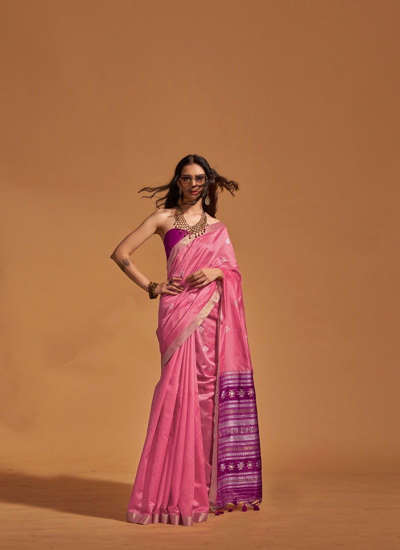 Light Pink Colour Kanoi Silk By Rajtex Handloom Weaving Silk Saree Orders In India 362006