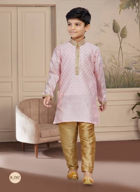 Light Pink Colour Kids Vol 4 Boys Wear Kurta Pajama And Indo Western Catalog K 747