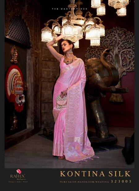 Light Pink Colour Kontina Silk By Rajtex Pure Satin Handloom Weaving Saree Wholesale Market In Surat 323003