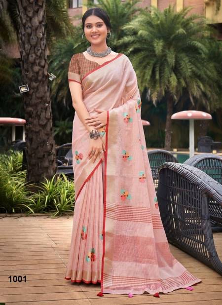 Light Pink Colour Linen Fashion By Sangam Linen Designer Saree Catalog 1001