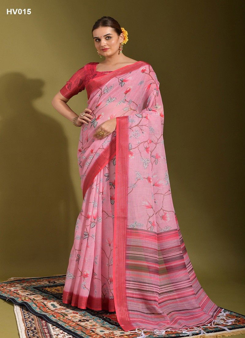 Light Pink Colour Linen Jumka Vol 2 By Fashion Berry Printed Sarees Exporters In India HV015