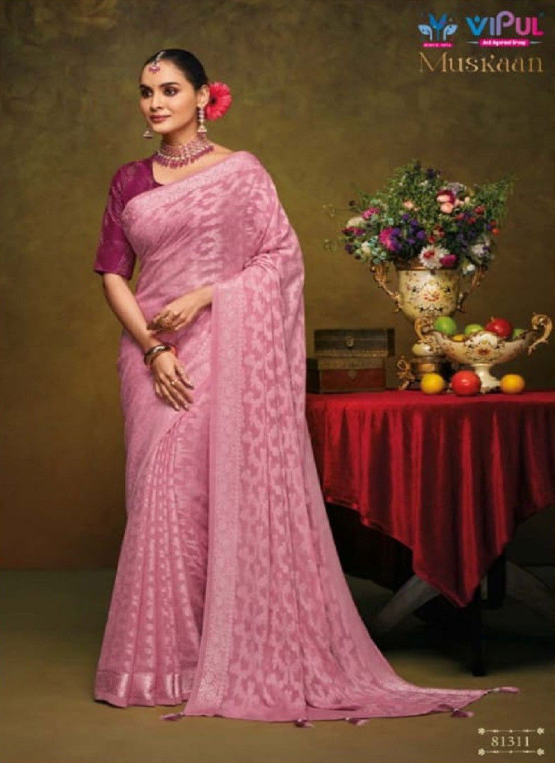 Light Pink Colour Muskaan By Vipul Tore Brasso Wholesale Sarees Suppliers In Mumbai 81312