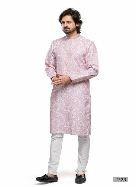 Light Pink Colour Occasion Mens Wear Designer Printed Stright Kurta Pajama Wholesale Shop In Surat 2523