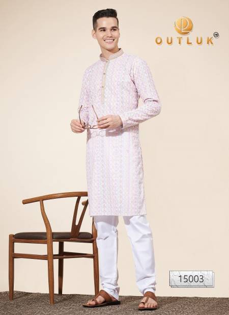 Light Pink Colour Outluk Wedding Collection Vol 15 Lakhnowi Cotton Mens Kurta Pajama Orders In India 15003
