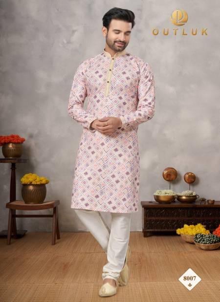 Light Pink Colour Outluk Wedding Lucknowi Vol 8 Cotton Pintex Lucknowi Kurta Pajama Wholesale Shop In Surat 8007