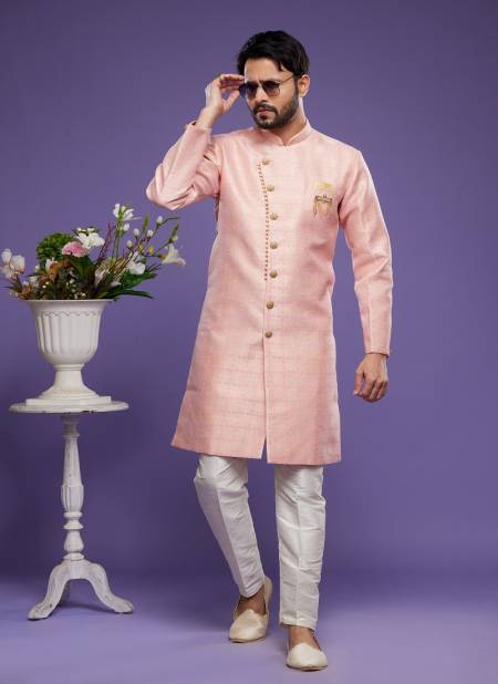 Light Pink Colour Partywear Mens Wholsale Indo Western Catalog 2430