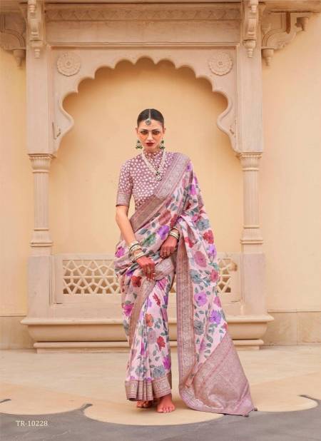 Light Pink Colour Pushpavatika By Trirath Floral P V Silk Printed Saree Wholesale Shop In Surat TR-10228