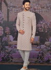 Light Pink Georgette Lucknawi Embroidered Fabric Wedding Designer Sherwani 180579