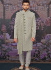 Light Pista Cream Georgette Lucknawi Embroidered Fabric Wedding Designer Sherwani with Stole 180580